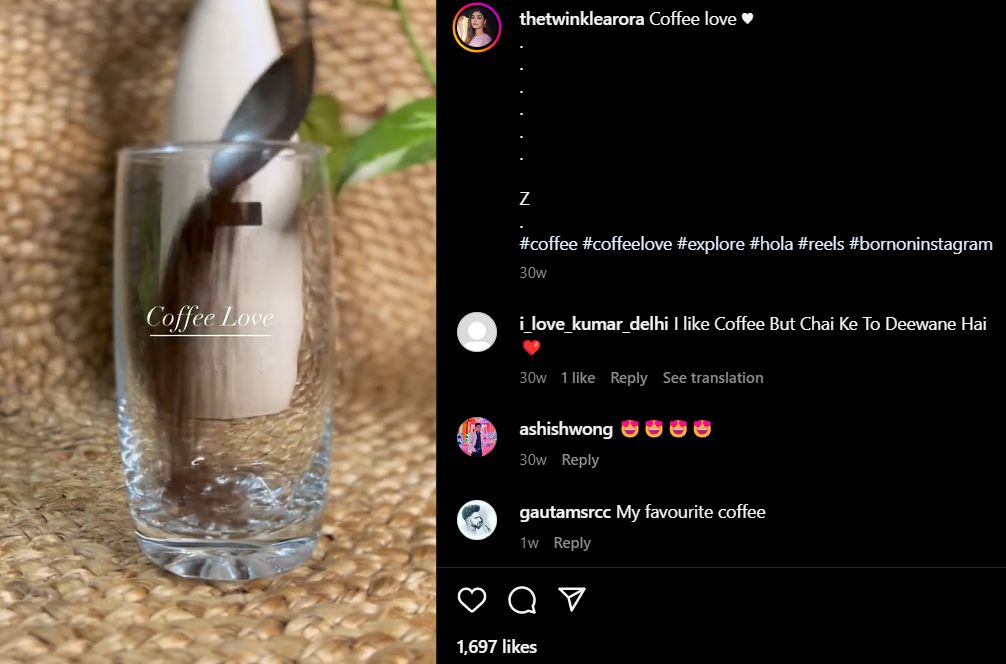 Twinkle frequently posts about her love for coffee