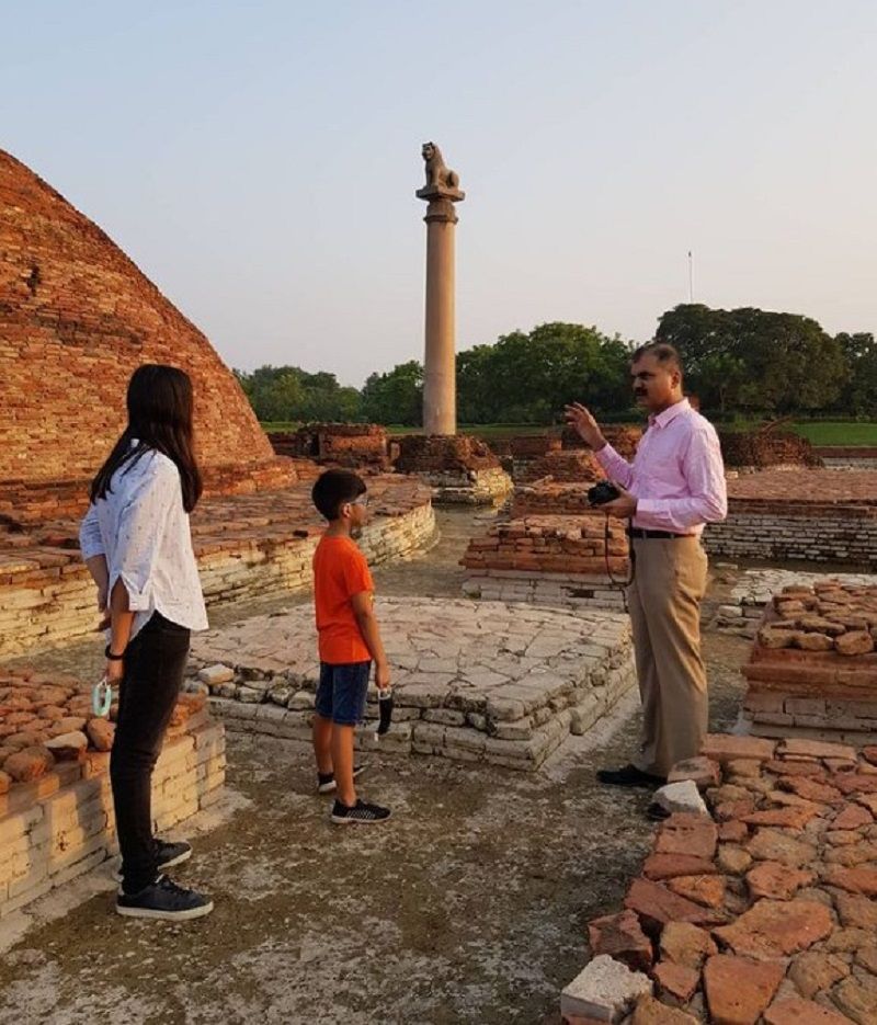 Vikas Vaibhav with his children at a heritage place