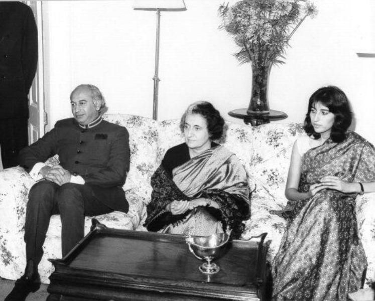 Zulfikar Ali Bhutto, Indra Gandhi, and Benazir Bhutto; picture from Zulfikar and Benazir visit to Shimla in 1972