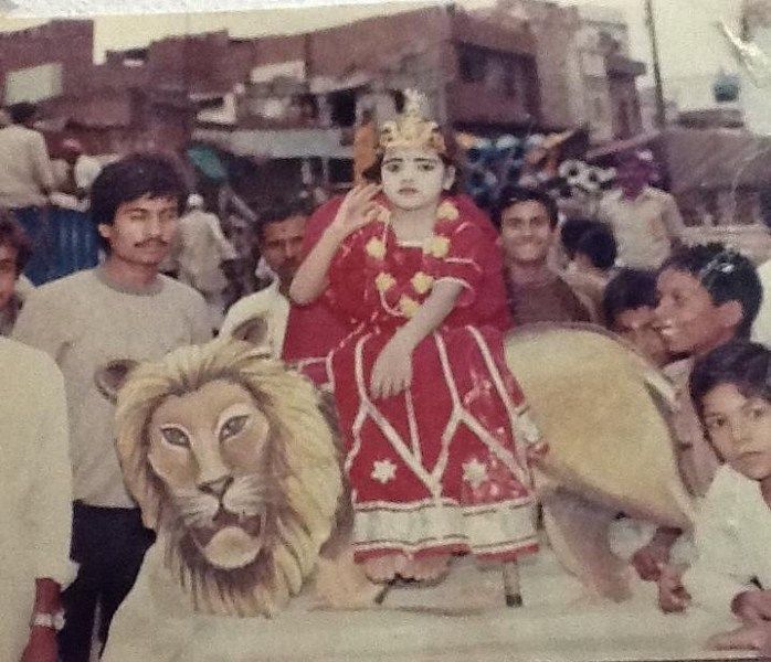 A childhood picture of Pia Bajpiee dressed as goddess Durga