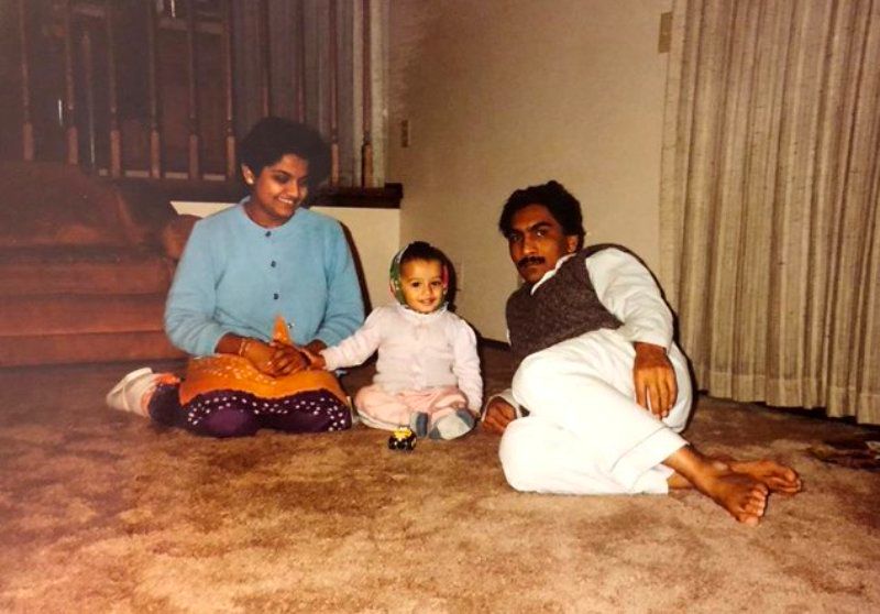 A childhood picture of Vedant Patel with his parents