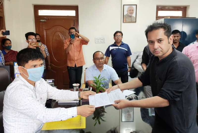 A photo of Pradyot taken while he was handing over nomination documents to an election official