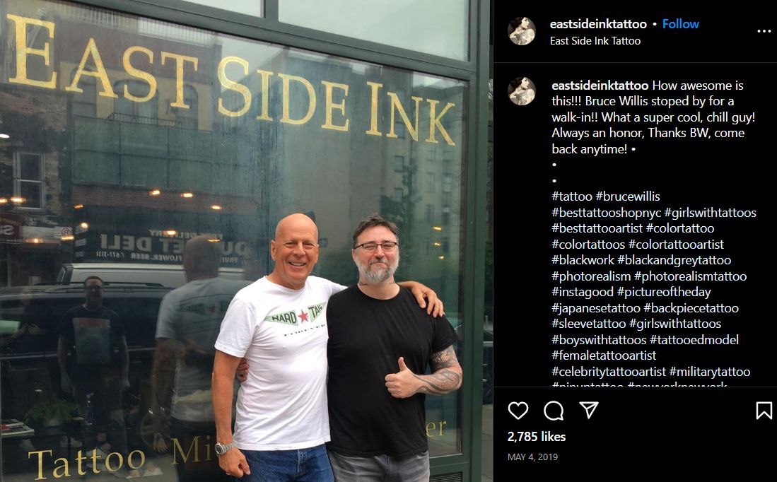 A post revealing Bruce Willis' new secret tattoo at East Side Ink