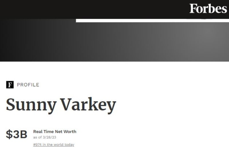 A screenshot of Sunny Varkey's net worth