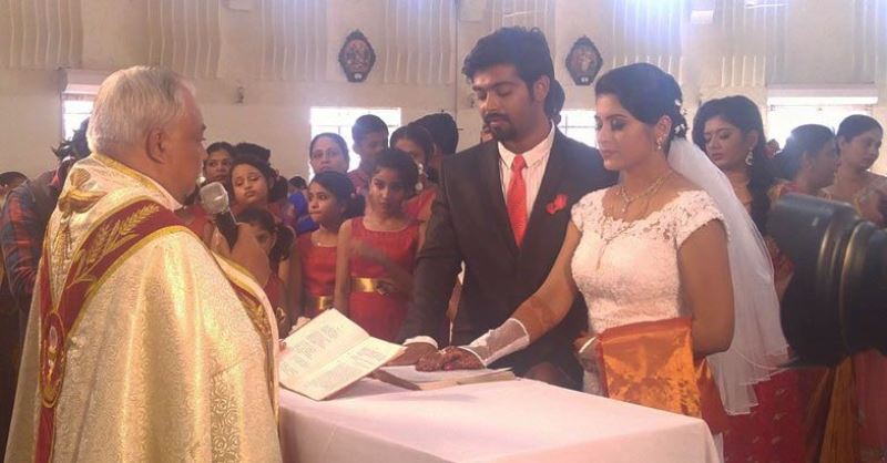 A wedding day image of Sruthi Lakshmi and Avin Anto