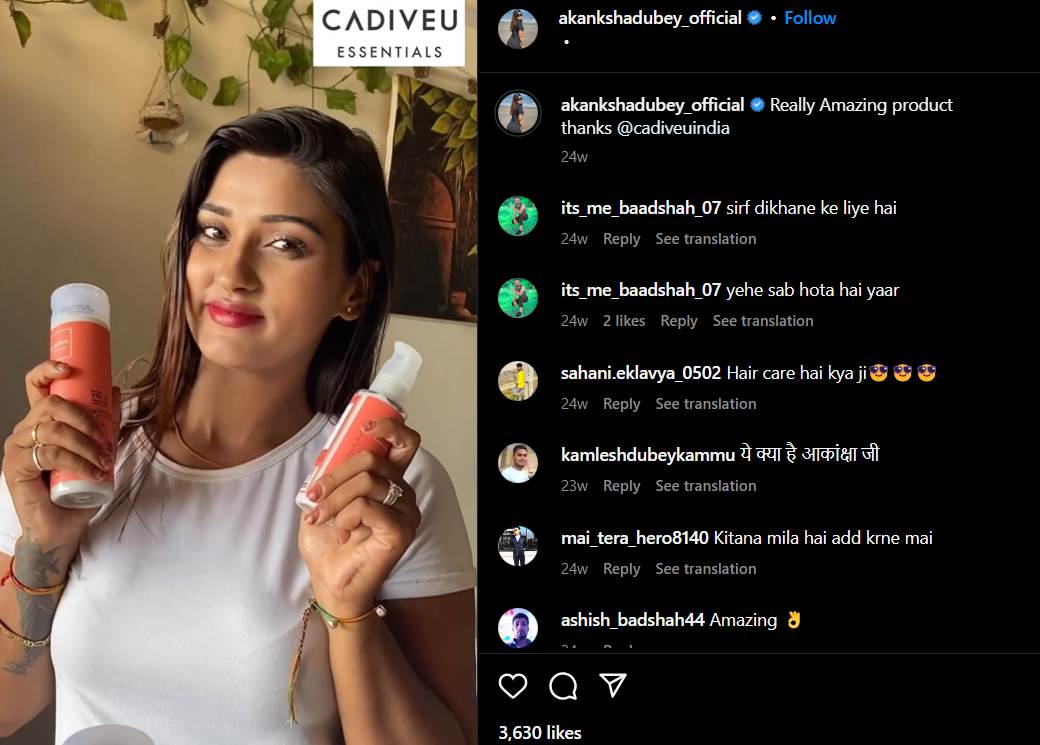 Akanksha Dubey endorsing Cadiveu products