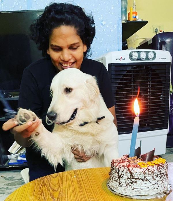 Asha Shobana celebrating the birthday of her pet dog