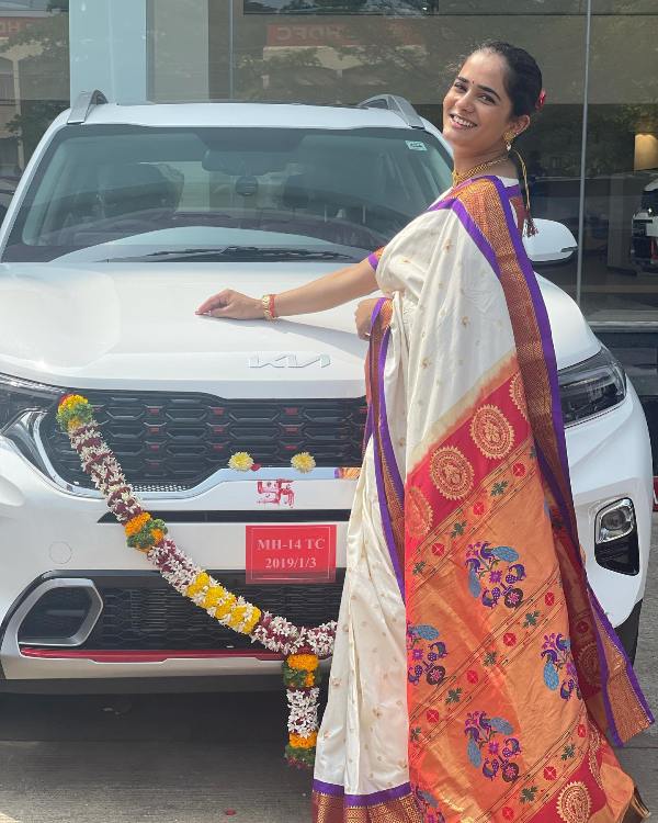 Bhagyashree Mote with her Kia Seltos SUV