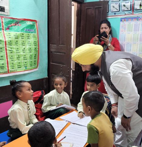 Harjot Singh Bains visiting a school in Punjab as the Education Minister of Punjab