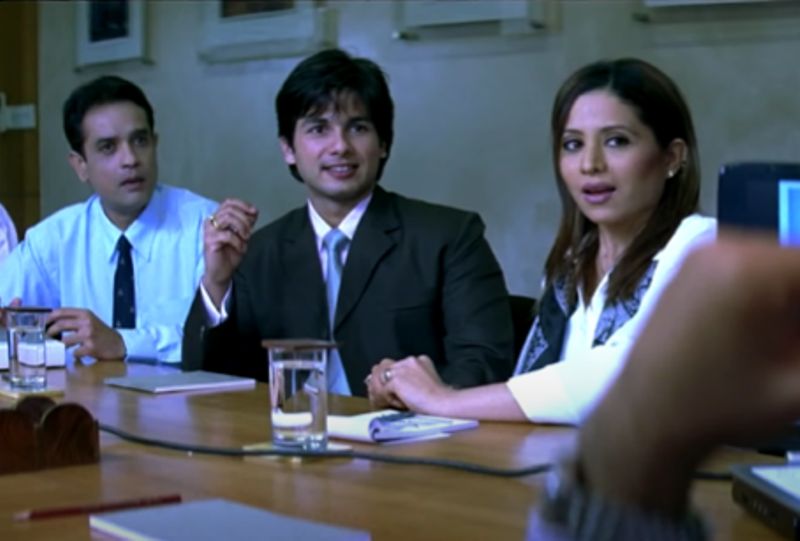 Jatin Sial (extreme left) with Indian actor Shahid Kapoor (middle) in a still from the film Vivah (2006)