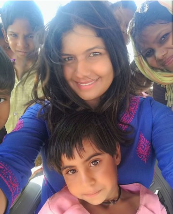 Kartiki Gonsalves with the kids in Turtuk