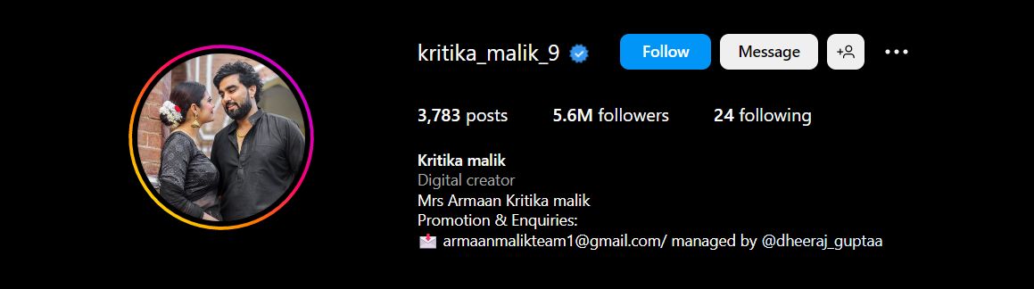 Kritika's Instagram Account