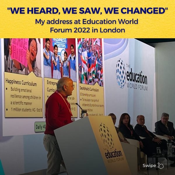 Manish Sisodia giving a speech at Education World Forum 2022