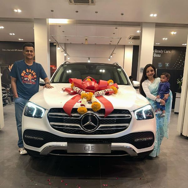 Prafull Billore, along with his family, after buying a Mercedes GLE 300d
