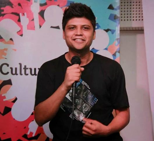 Rahul Subramanian during his first stage performance as a stand-up comedian