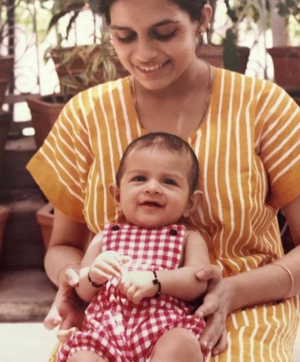 Raunaq Kamdar in childhood with his mother