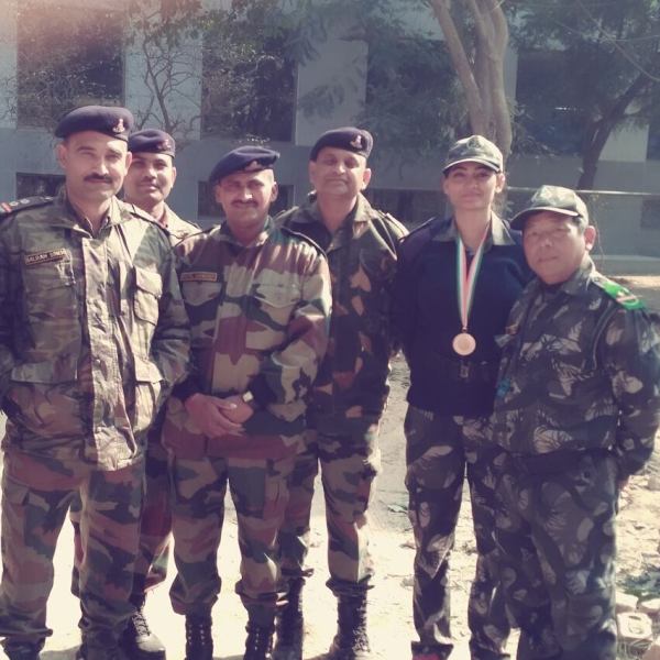 Spandana Palli at a military training camp in Gurugram
