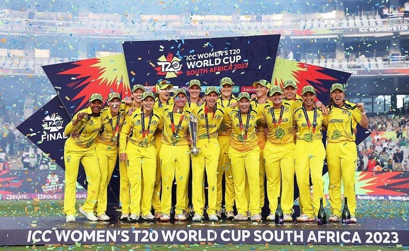 Tahlia McGrath with her team after winning the Women's T20 World Cup