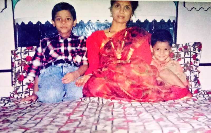 A childhood photo of Anurag Maloo (left) with his mother and younger brother Aashish