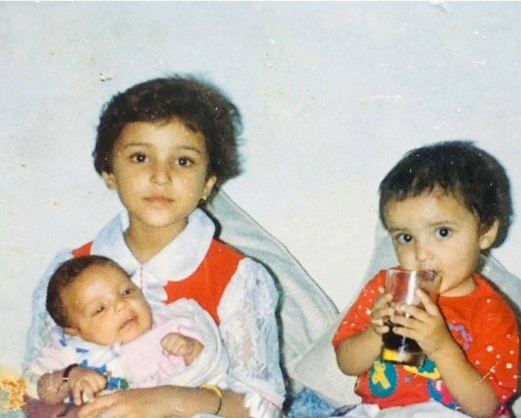 A childhood photo of Sahaj Chopra (right), his elder sister, Parineeti Chopra, and younger brother, Shivang Chopra