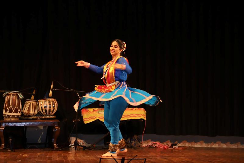 A photo of Saumya Pandey taken when she was performing kathak at an event