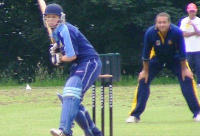 A picture of Heather Knight batting for Plymstock men's 1st XI
