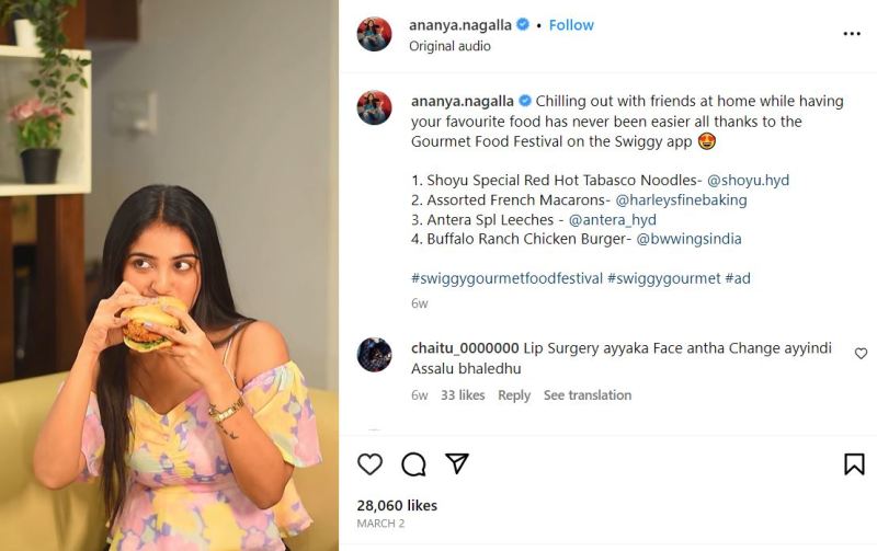 Ananya Nagalla's Instagram post