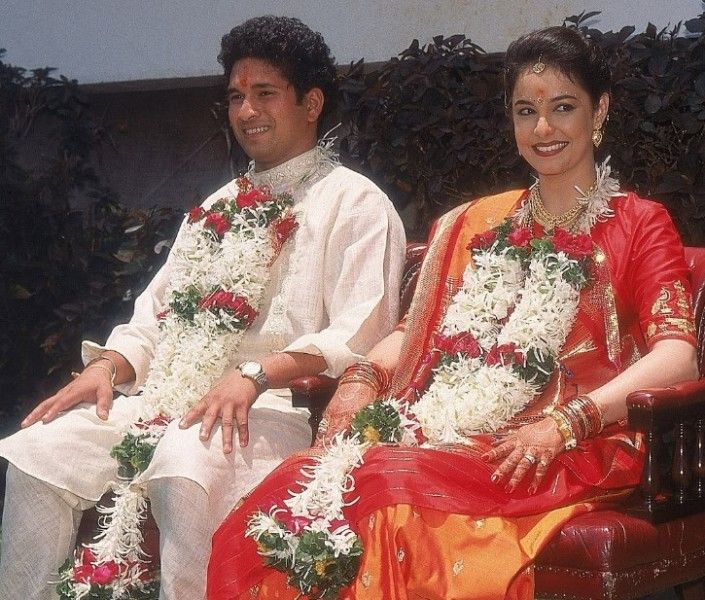 Anjali Tendulkar and Sachin Tendulkar during their wedding reception