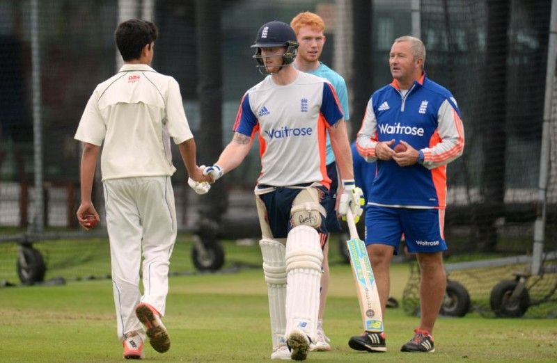 Arjun Tendulkar bowling to England players in nets
