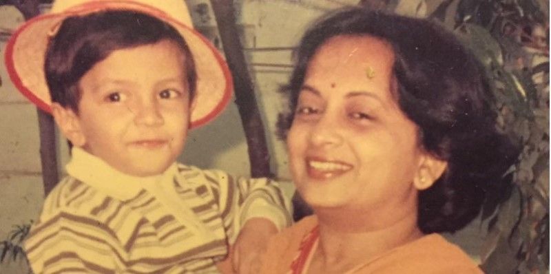 A childhood photograph of Charit Desai with his mother