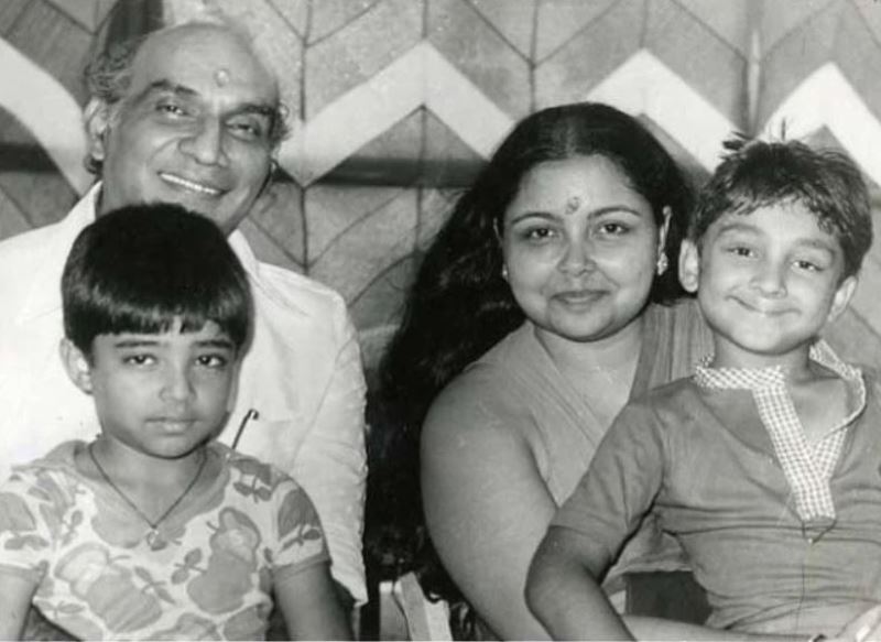 Childhood picture of Aditya Chopra and Uday Chopra with their parents, Pamela Chopra and Yash Chopra