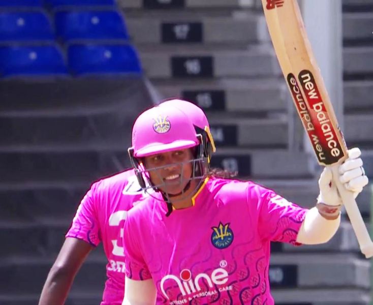 Chloe Tryon playing for Barbados Royals in Women's Caribbean Premier League (WCPL)