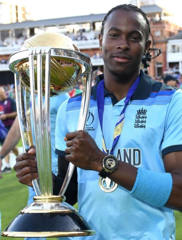 Jofra Archer with 2019 ODI World Cup Trophy