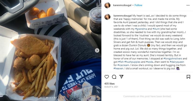 Karen McDougal's Instagram post about her non-vegetarian meal