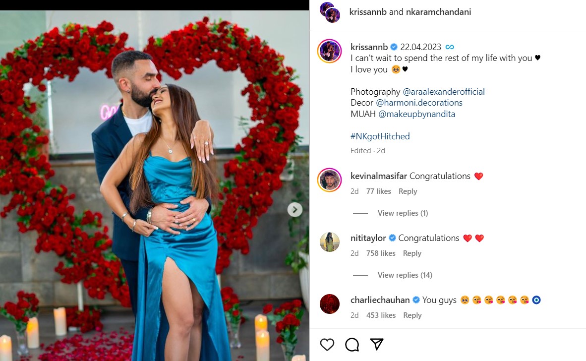 Krissann Barretto's Instagram post about their engagement