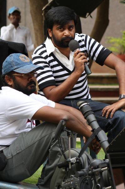 M. Sasikumar working on the sets of a film