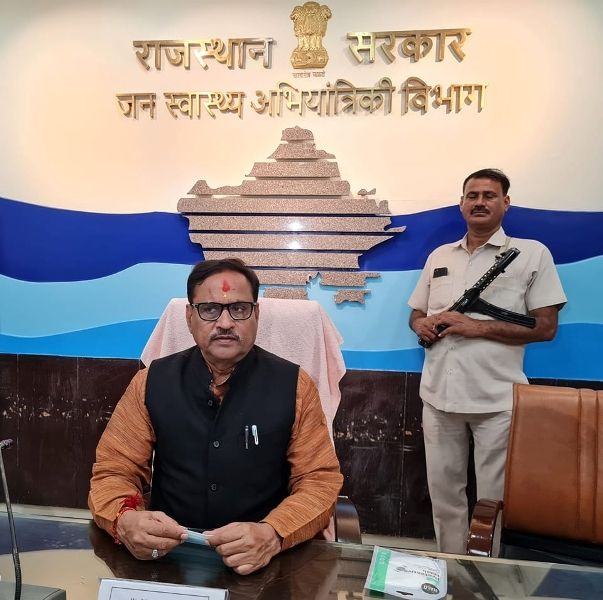 Mahesh Joshi at his office of PHED and Ground Water Ministry