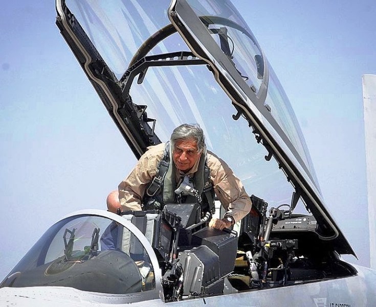 Ratan Tata in the cockpit of the F-16