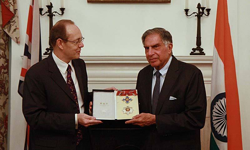 Ratan Tata receiving the Knight Grand Cross Order of the British Empire (GBE)