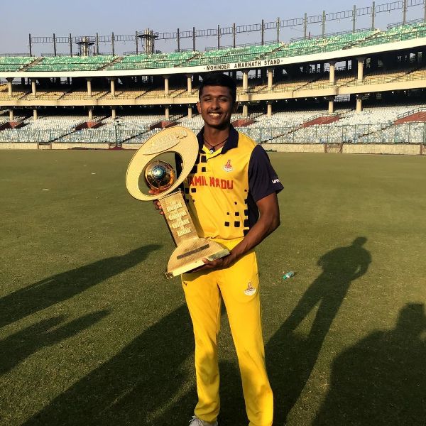 Sai Sudharsan after winning the Syed Mushtaq Ali Trophy 2021