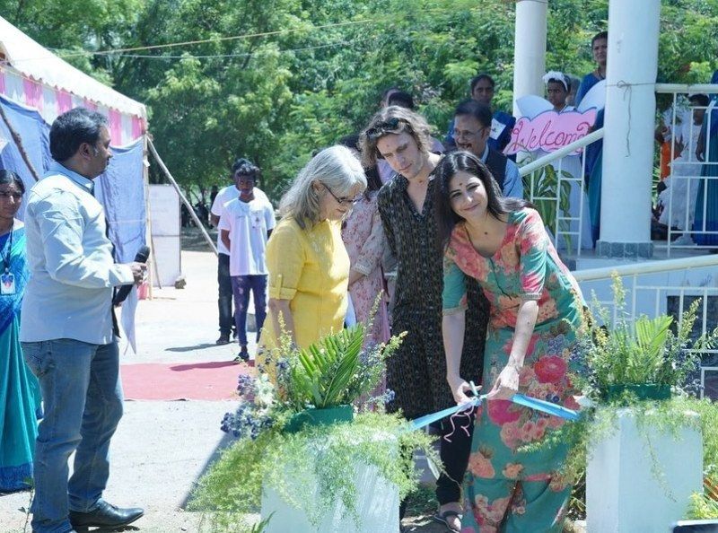 Sebastien Laurent Michel (centre), along with his mother and sister Katrina Kaif, at his mother's school 'Mountain View School,' which was established under the Relief Project India for underprivileged kids in Madurai, Tamil Nadu
