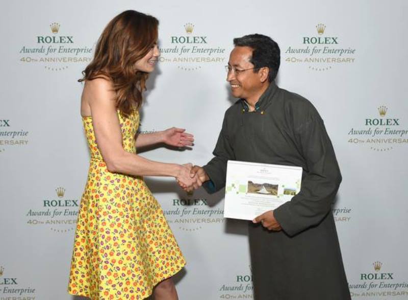 Sonam Wangchuk after receiving Rolex Award by the actress Michelle Monaghan