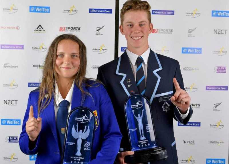 The Dominion Post & Weltec 2016 Premier College Sportspersons of the Year Award, Amelia Kerr (left), Tawa College, and Daniel Hillier, Aotea College