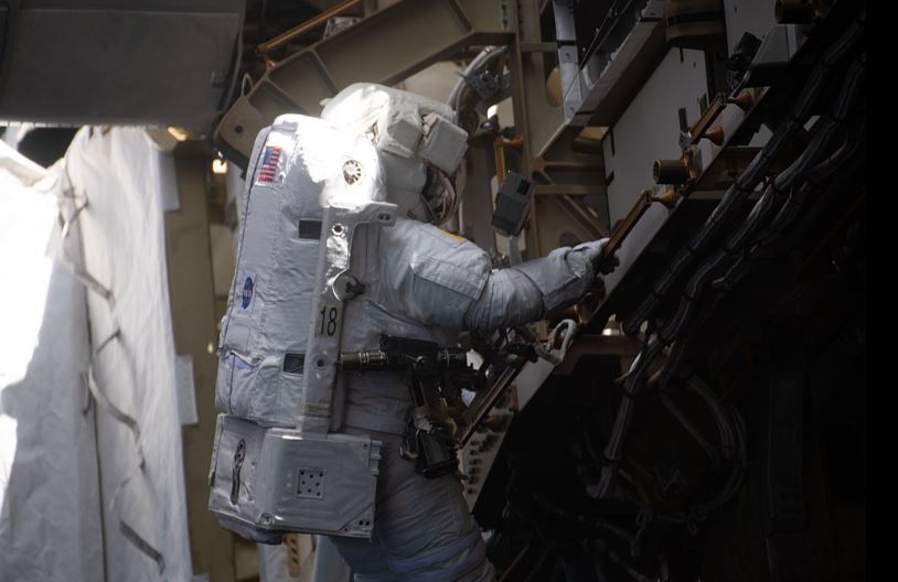 Victor J. Glover pictured during his second space walk while he was mounting station battery modules outside the space station