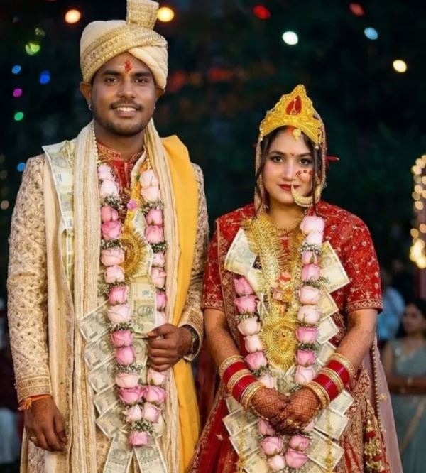 A picture of Yash Dayal and Shweta Pundir from their wedding day