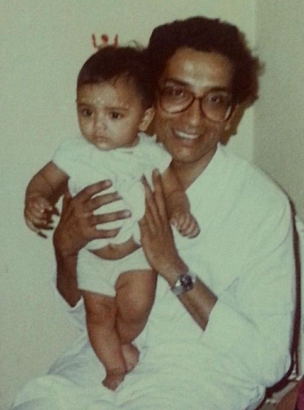 A childhood photo of Arjun Chakrabarty with his father, Sabyasachi Chakrabarty