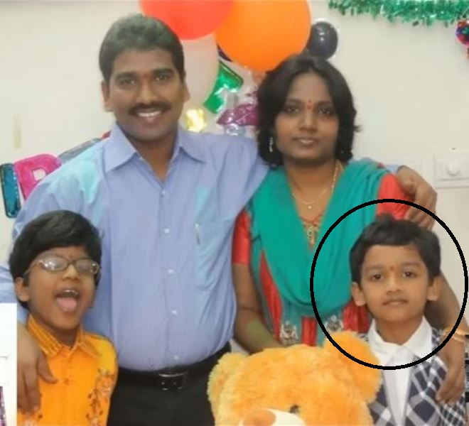 A childhood photo of Prraneeth Vuppala with his family