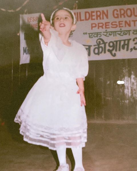 A childhood photo of Shweta Pasricha taken while she was performing an act in her school