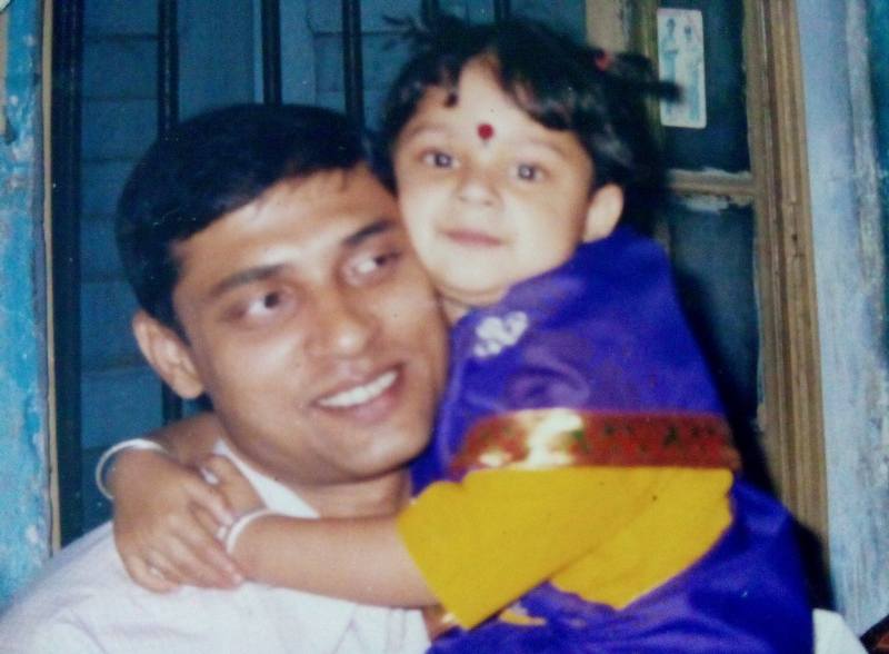 A childhood picture of Adrija Addy Roy with her father