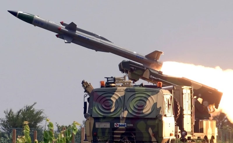A photo of Akash Surface to Air Missile being fired